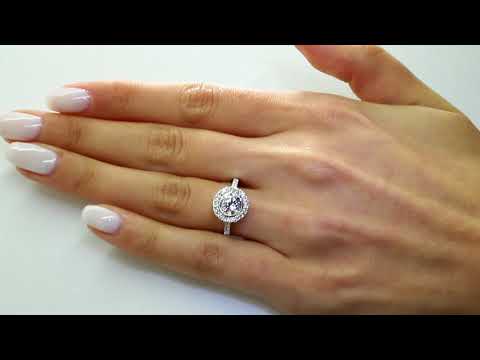 Round Cut Diamond Multi-Stone Bezel Set Halo Engagement Ring in White Gold (MVS0184-W)