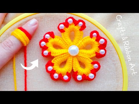 It's so Beautiful 💖🌟 Superb Woolen Flower Making Trick with Finger - New Woolen Flower Design Idea