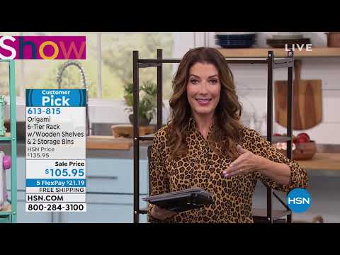 Origami 6Tier Rack with Wooden Shelves and 2 Storage Bins