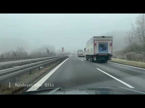 Driving in Southern Germany - A98, B31n - Light Fog, frosted Landscapes