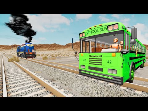 Trains vs Lava Crossing Road and Double Rails Tractor Rescue Stuck Cars and Buses   BeamNG Drive 007