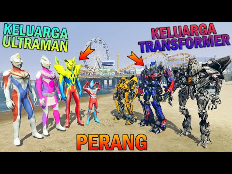 KELUARGA ULTRAMAN UPIN IPIN PERANG LAWAN ROBOT TRANSFORMER - GTA 5 BOCIL SULTAN