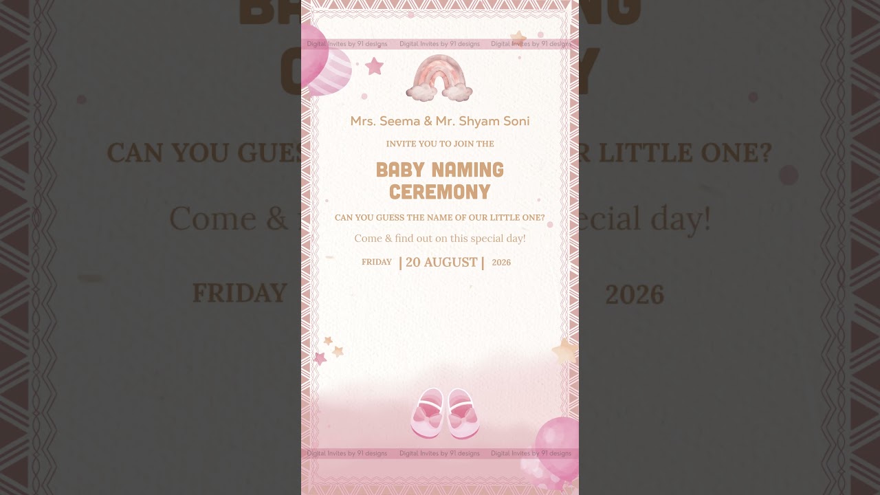 Pastel Pink Baby Naming Card