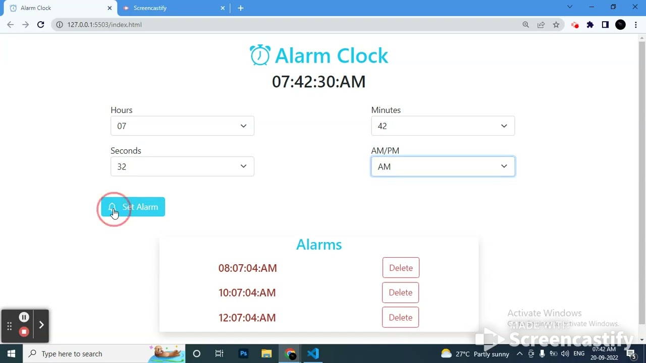 Alarm Clock using Html Css and JavaScript | Coding Ninjas | FrontEnd Skill Test