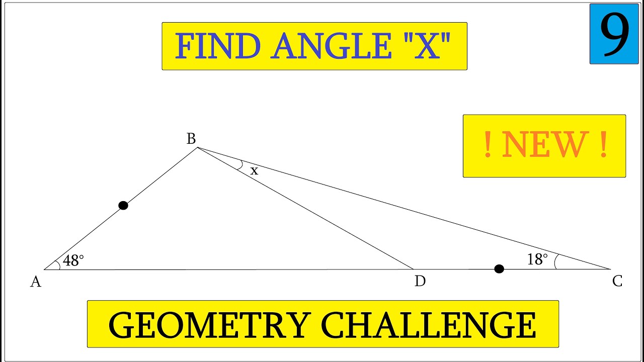 Geometry quiz, Exercise 9, hard geometry problem, Find angle X, challenge, Great question & solution