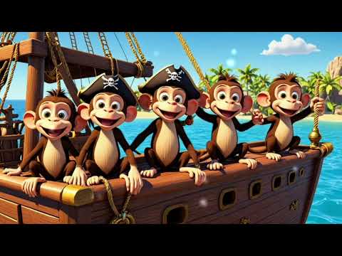 Five Cheeky Monkeys on a Pirate Ship | Funny Counting Song for Kids | Pirate Adventure Song