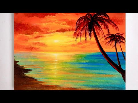 How to paint a sunset | sunset beach acrylic painting