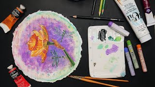 Salvaging a Background and Painting a Daffodil In Oil & Oil Sticks