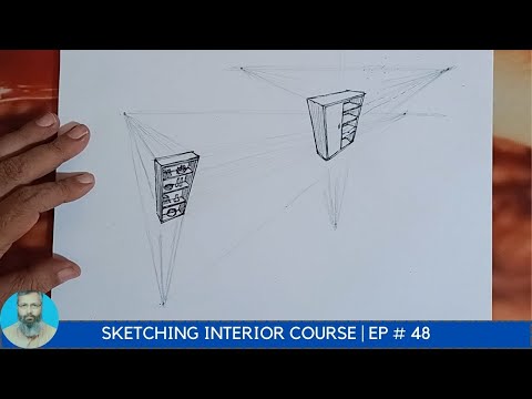 EP # 48 | Three Point Perspective Tutorial step by step | How to Draw cabinet