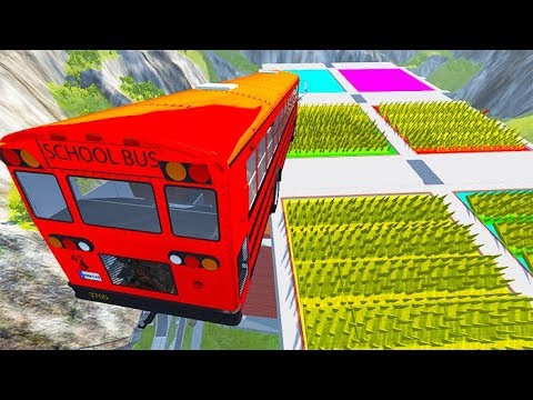 BeamNG drive - Stairs Jumps Down Into Colored Swimming Pools With Spikes