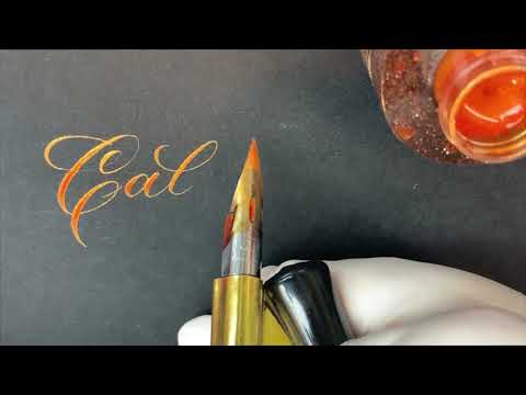 Pointed Pen Calligraphy in Shimmering Goldink