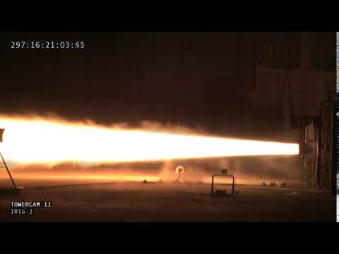 Launcher E-2 test fire - 22k-lbf thrust LOX/RP1 liquid 🚀 engine. 3D printed in Copper alloy,