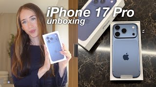 iPhone 17 Pro (Deep Blue) aesthetic unboxing 🫐 | setup, camera test & accessories