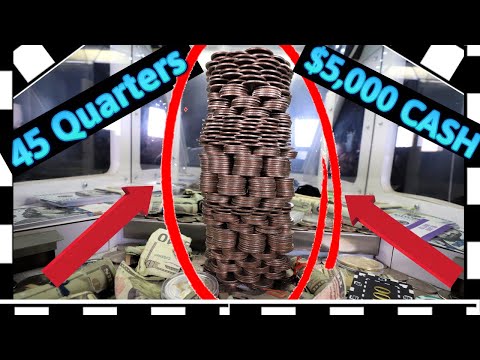 🟡I have 45 Quarters to Knock Down this Tower of Cash and Win $5000! High Risk Coin Pusher