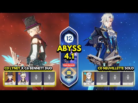 C0 Lyney Duo & C0 Neuvillette Solo | NEW Spiral Abyss 4.1 Floor 12 9 Stars | Genshin Impact 4.1