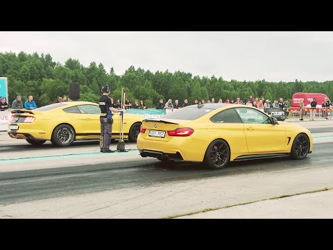 Thumbnail for Ford Mustang GT 5.0 vs BMW 435d F32 xDrive St3 1/4 mile drag race by Ford Mustang II, BMW, Ford Mustang, Ford Mustang I