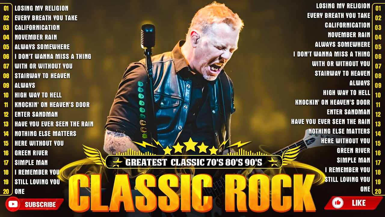 Guns N' Roses, ACDC, Bon Jovi, Metallica, Nirvana, Queen 🎶 Classic Rock Songs 70s 80s 90s Full Album