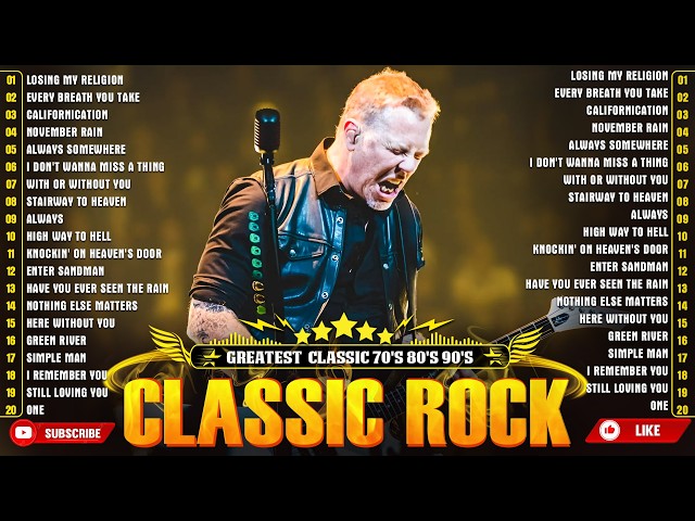 Guns N' Roses, ACDC, Bon Jovi, Metallica, Nirvana, Queen 🎶 Classic Rock Songs 70s 80s 90s Full Album SDDEFAULT Thumbnail