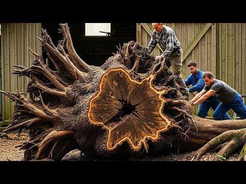 It Was Amazing To See This Team Working With A Giant Tree Trunk – A Masterpiece Never Seen Before.