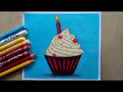 Birthday Cake using Oil Pastel Drawing | Easy Oil Pastel Drawing | Birthday Greeting card
