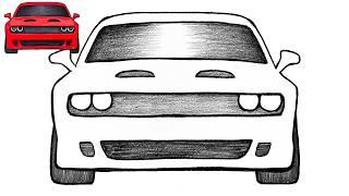How to Draw a Dodge Challenger Hellcat 🔥 | Easy Step-by-Step Muscle Car Drawing Tutorial
