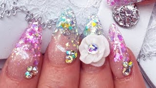 👸Acrylic Nails🌸Sculpted Salon Set👸Princess Glitters🌸Swarovski Crystal👸3D Acrylic🌸