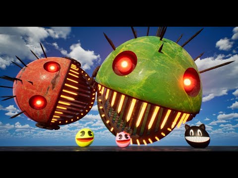 TWO ROBOT PACMAN VS MS PAC MAN VS CARTOON CAT VS PAC MAN GHOSTLY ADVENTURES X332