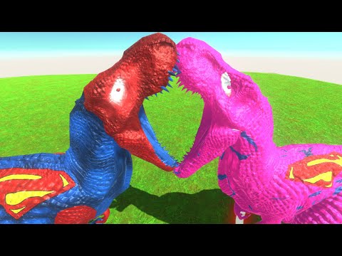 Superman T-Rex vs Superman T-Rex Pink - Who's Stronger and Faster - Animal Revolt Battle Simulator