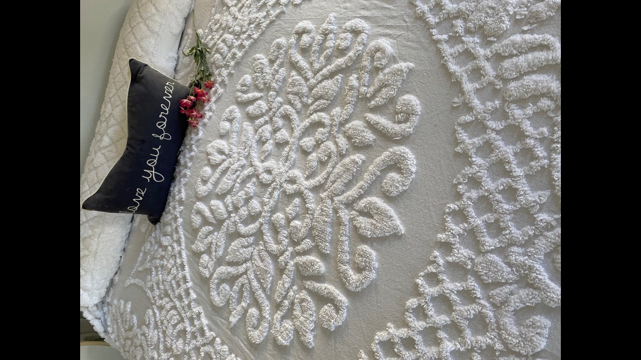 Vintage White Cotton Chenille King Bedspread