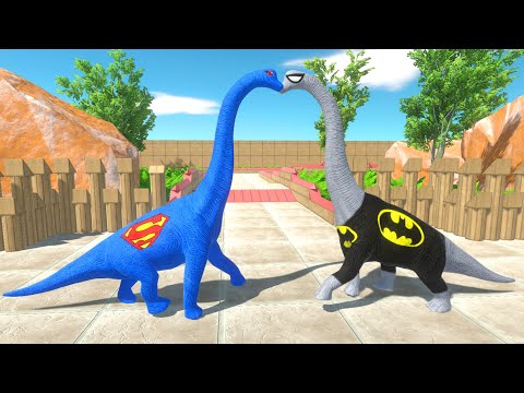 NEW BATMAN vs ALL SUPERMAN BRACHIOSAURUS BATTLE DEATH RUN - Animal Revolt Battle Simulator