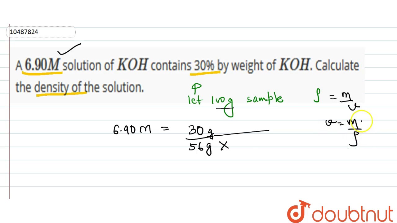 A `6.90 M` solution of `KOH` contains 30% by weight of `KOH`. Calculate the density of the solut...
