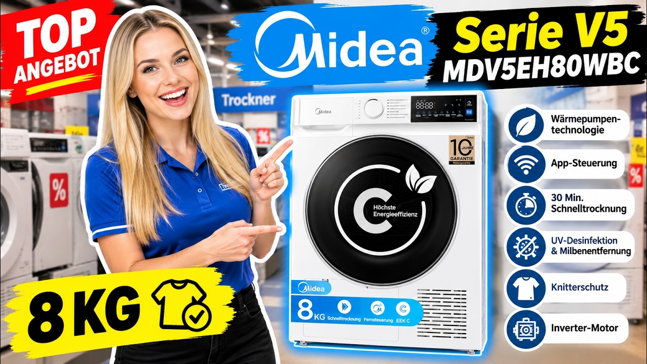 🟢🟢🟢 Midea Wärmepumpentrockner Serie V5 MDV5EH80WBC im Test: Lohnt er sich?