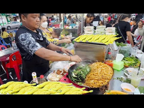 So Famous! Yellow pancake, Spring rolls, Fried noodle and more | Cambodian street food