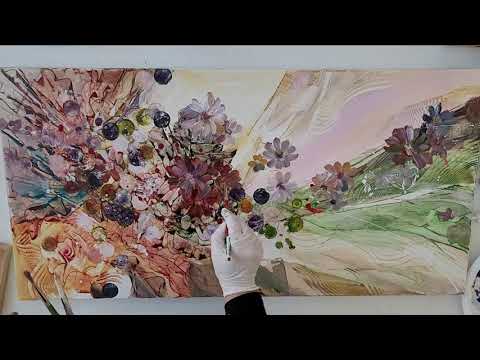 Easy flowers painting Mixed media techniques | Convert abstract to figurative painting acrylic demo