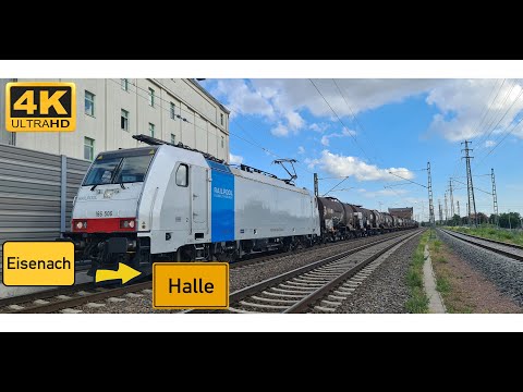 【4K】 Führerstandsmitfahrt  Eisenach Bf nach Halle über,Fröttstädt,Gotha,Erfurt,Weimar,Großkorbetha