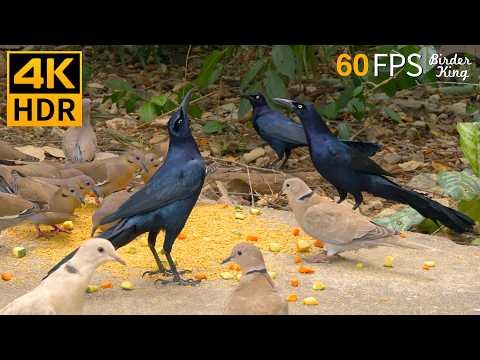 Katzen TV 😺🐦‍⬛ Die eleganten schwarzen Vögel und Tauben 🐦 4K HDR