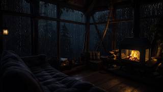 Rain Sounds in a Quiet Forest Cabin | Fireplace Ambience for Deep Sleep and Relaxation