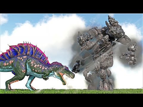 HYBRID SPINOREX KAISERSPINOTYRANNUS VS ELEMENTAL STONE GOLEM BOSS (ARK SURVIVAL EVOLVED BATTLE)