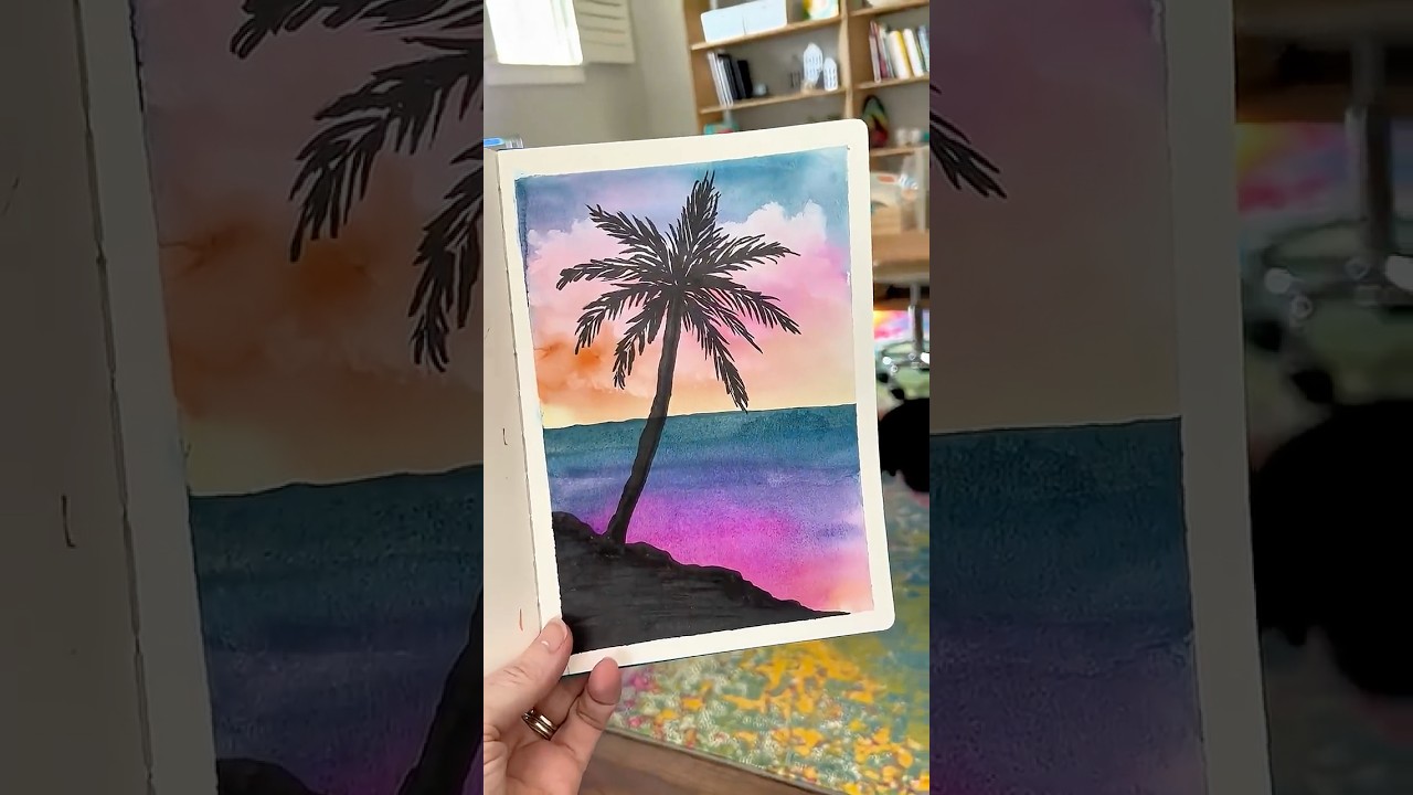Simple Palm Tree Silhouette in Watercolor