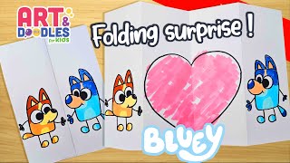How to draw BLUEY and BINGO | VALENTINES DAY FOLDING SURPRISE  |  Art and doodles for kids
