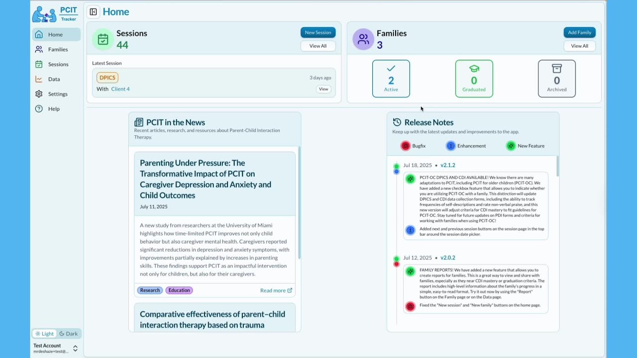 PCIT Tracker Overview of Pages