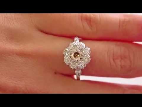 2.00CT ANTIQUE VINTAGE COGNAC DIAMOND CLUSTER ENGAGEMENT WEDDING RING