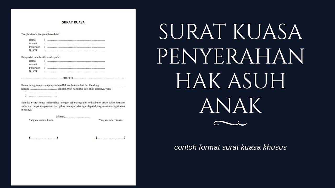 Surat Kuasa Penyerahan Hak Asuh Anak Contoh Format Penulisannya