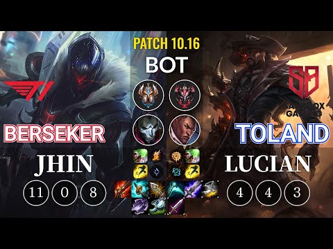 T1 Berseker Jhin vs SB TolanD Lucian Bot - KR Patch 10.16