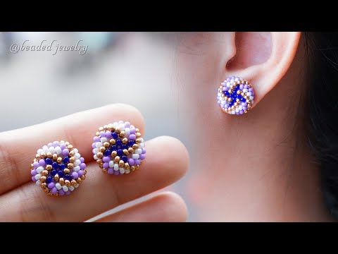 DIY seed beads stud earrings. How to make beaded earrings. Jewelry making