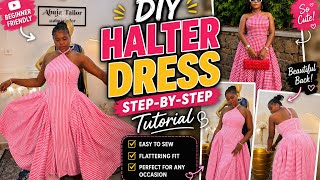How to cut and sew halterneck bustier dress with sides handkerchief flare  