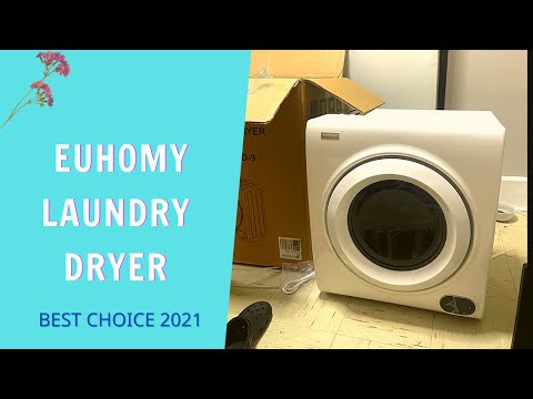 EUHOMY 1.5 Cu.ft. Portable Clothes Dryer, 850W Compact Dryer with Exhaust Hose, Mirror Finish, LCD Touch Panel, 4 Drying Modes, 5.5lbs Capacity, Portable Dryer for Apartments, Dorms, Rvs, White video review thumbnail