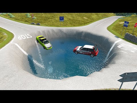 Cars vs Huge Water Potholes - BeamNG.Drive