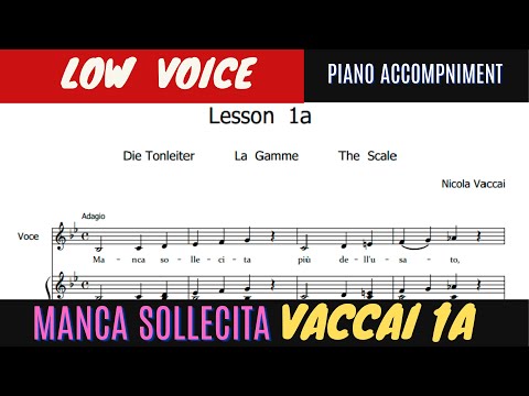 Nicola Vaccai - Metodo Pratico, Low Voice, Lesson 1- Manca Sollecita, piano accompaniment