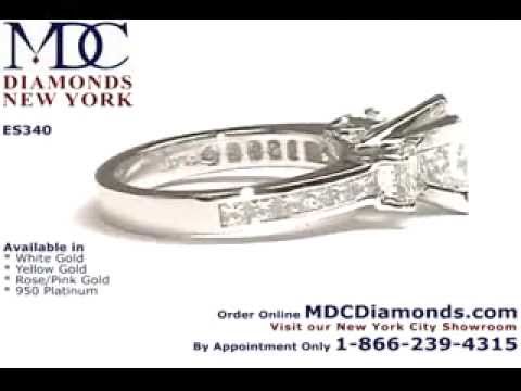 ES340 - Three Stone Princess Diamond Engagement Ring with Diamond Band setting  by MDC Diamonds